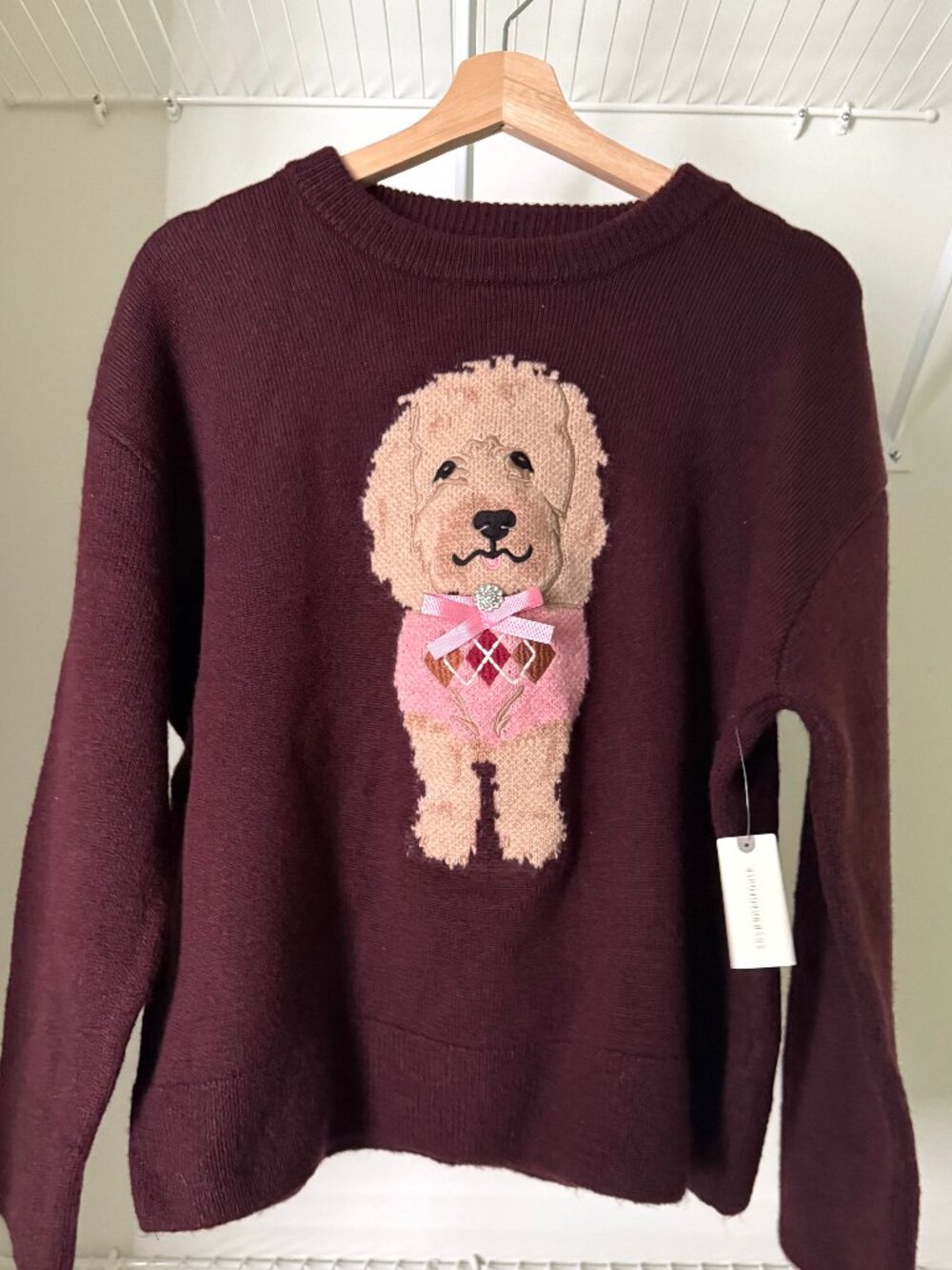Anthropologie Maeve Crew-Neck Dog Icon Pullover Sweater, Wine Lab, S - Picture 5 of 5